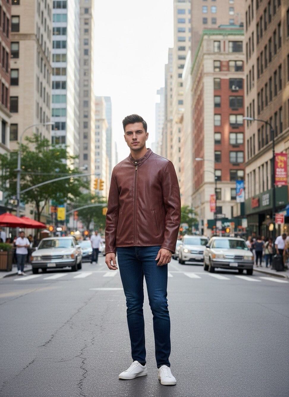 Material London Men’s Burgundy Leather Jacket Sz M
